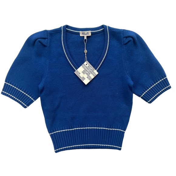 BAUM UND PFERDGARTEN Sweaters - BAUM UND PFERDGARTEN Womens Size XS True Blue Chambrie Short Sleeve Crop Sweater